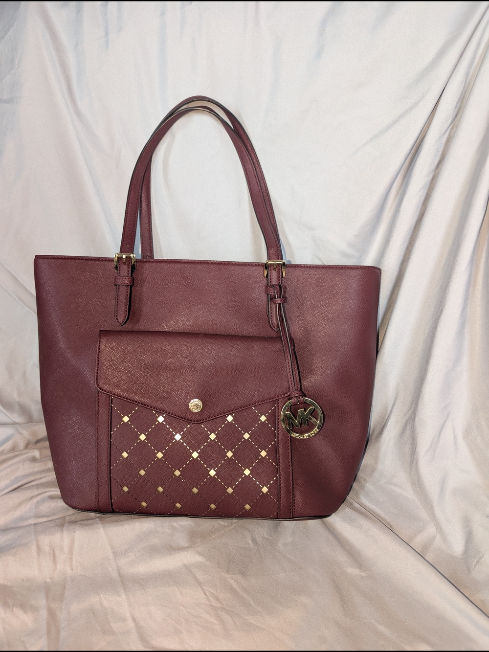 Michael Kors Burgundy Tote Bag with Gold Accent